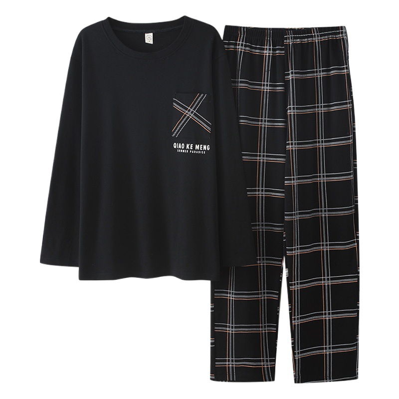 Pijamas de los hombres primavera y otoño fresco algodón manga larga delgada 2023 nuevo estilo coreano más tamaño simple juventud desgaste traje