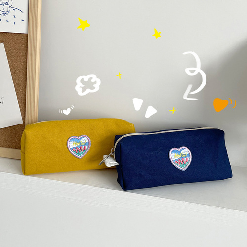 Amazon Cross-Border Supply/Love Candy Color Pencil Bag Simple Stationery Box Student High-Looking Solid Color Canvas Bag
