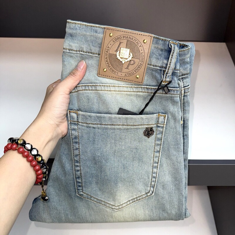 Libra Simple High-End European-Style Men's Jeans Slim Fit Stretchy Mud Yellow Washed Slim Straight-Leg Trousers