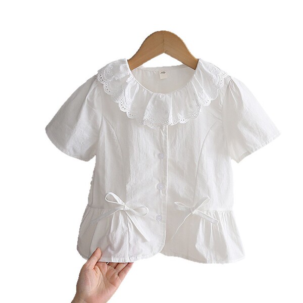 Girls summer short-sleeved cotton white shirt new children's summer…