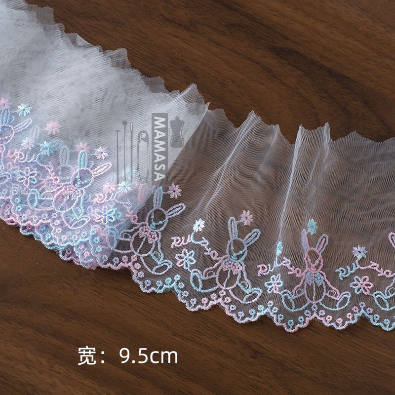 Venta al por mayor de bricolaje hecho a mano lolita ropa tela accesorios para el cabello dopamina fantasía color bordado malla encaje