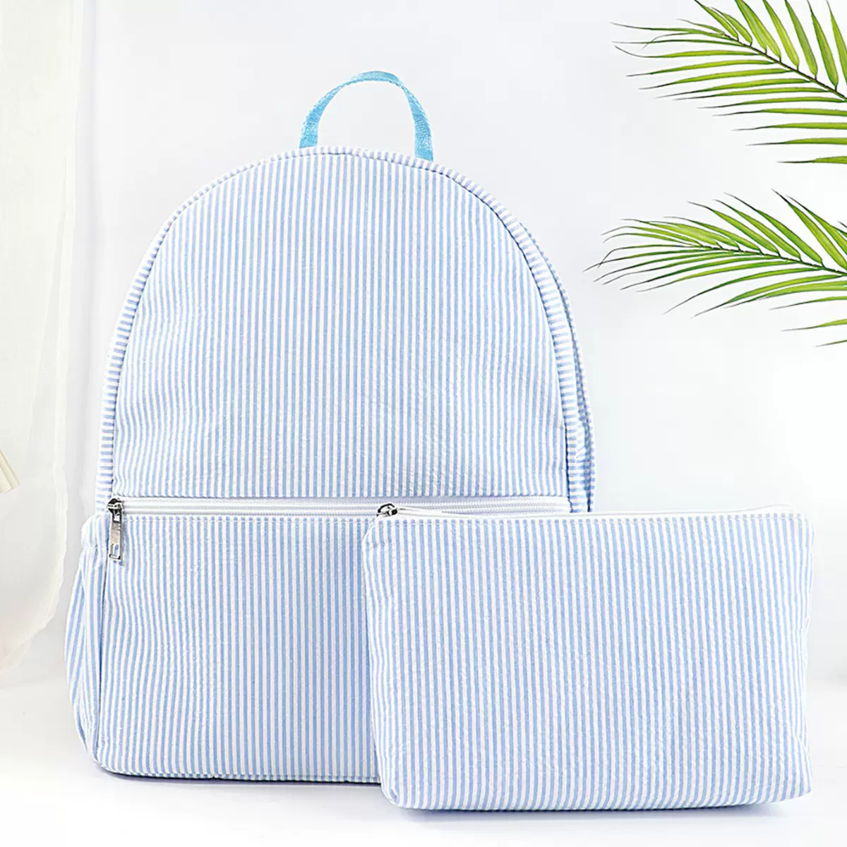 跨境多色泡泡纱双肩书包+多功能小包条纹背包学生休闲出行大容量