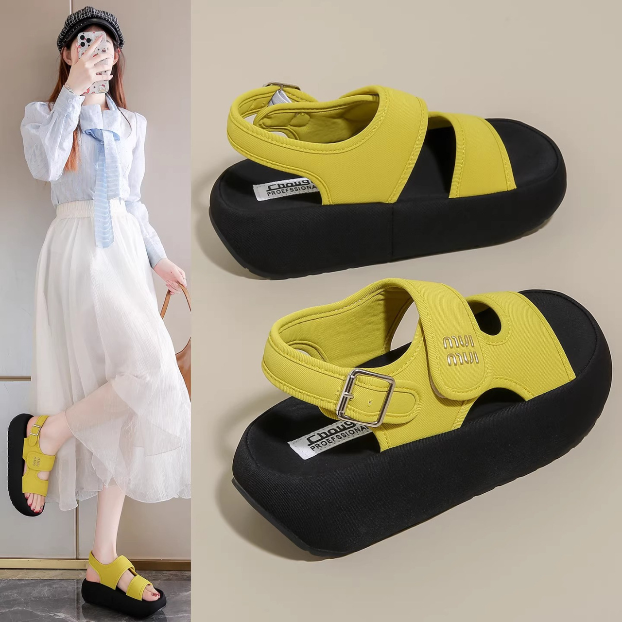 Zapatos muffin de niñas pequeñas sandalias suaves de verano 2026 nuevos niños de moda sandalias de hebilla de dedos abiertos