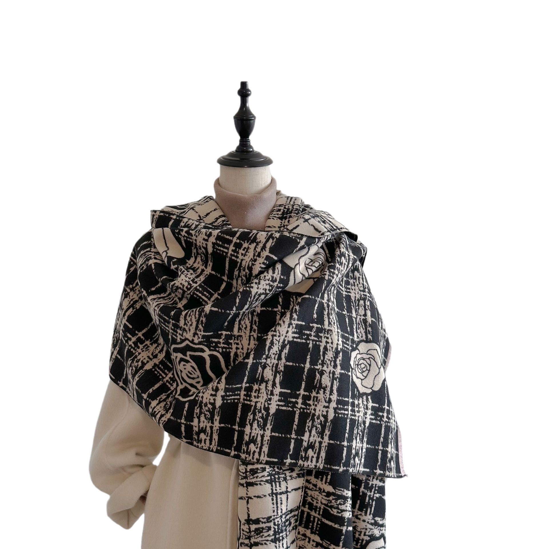 Popular de alto grado elegante estilo Chanel de doble cara Camelia chal engrosado Cachemira-como el otoño y el invierno cálido bufanda para las mujeres