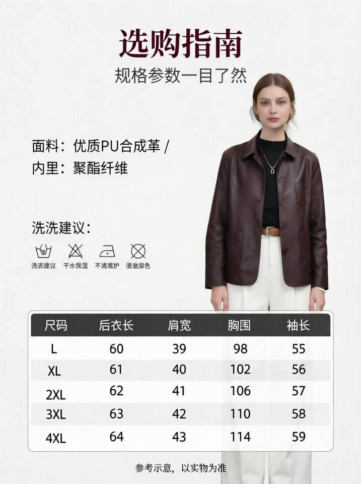 Áo khoác da nữ dáng ôm cổ polo một hàng cúc, tay công chúa, dài áo 50–65 cm — Màu cà phê, Mẫu lót lông màu cà phê, Mẫu lót lông màu đen, màu đen chi tiết 2