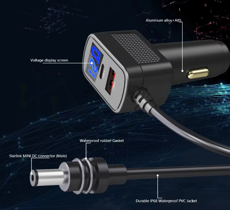 Amazon's Popular Fourth Generation Mini Digital Display Car Charger Waterproof Power Cord Charger Multi-Function Three-In-One Car Charger