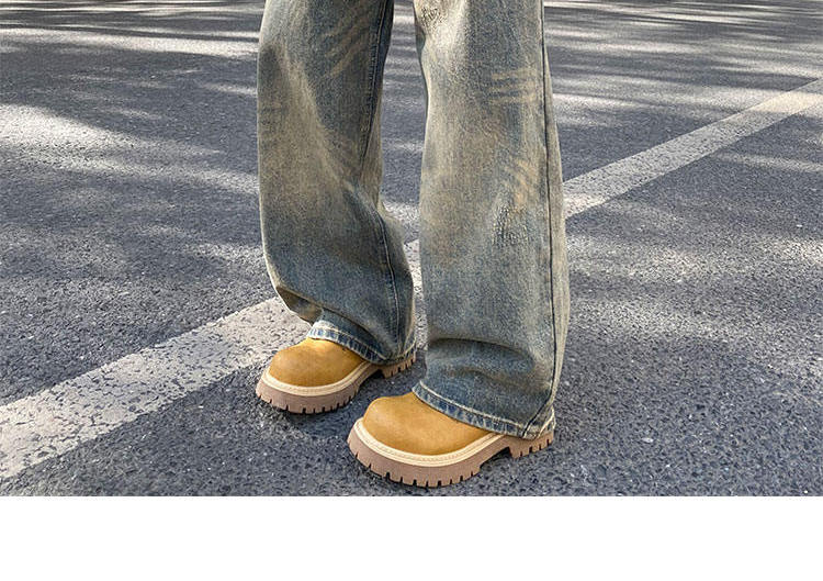 Men's Retro Distressed Cement Yellow Wide Leg Jeans High Waisted Loose Fit Slimming Straight Leg Jeans New Style Machine Washable_mkmklike.com
