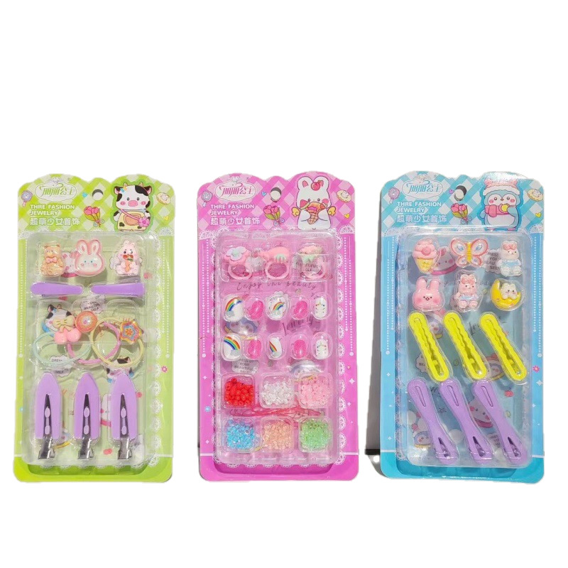 Dibujos animados linda chica pegatinas de uñas joyería de princesa pulsera hecha a mano collar con cuentas pegatinas de uñas para llevar horquillas para niños
