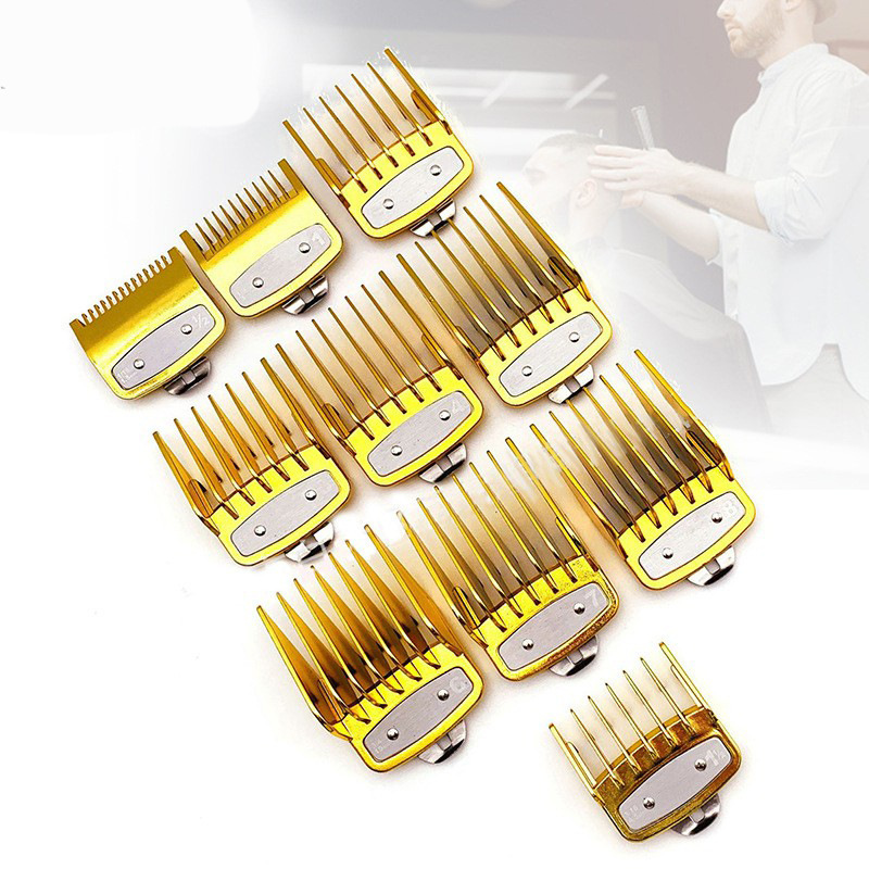 Fábrica al por mayor universal límite peine eléctrico chapado en oro conjunto de 10 piezas clipper eléctrico posicionamiento peine pelo clipper salón herramientas de pelo