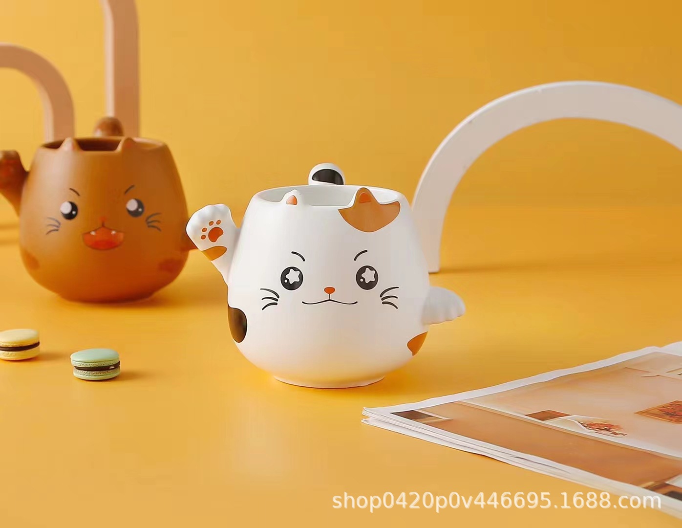 可爱卡通猫咪造型陶瓷杯 创意立体猫爪马克杯 高颜值水杯伴手礼