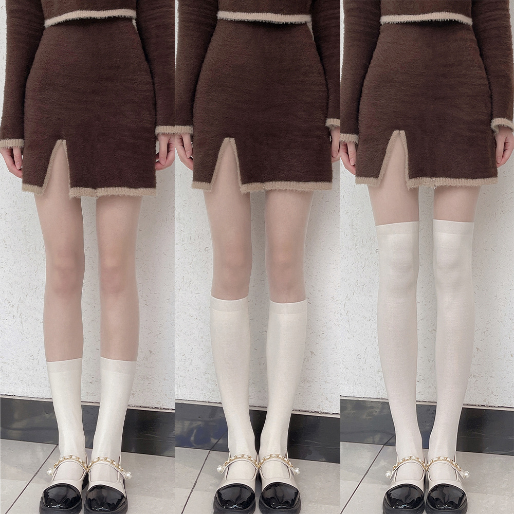 New spring and summer ins black silk stitching sexy JK pantyhose velvet fake calf milk white fake high stockings