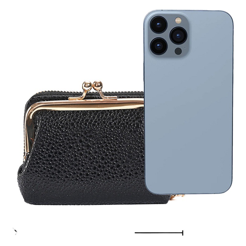 Lychee patrón japonés y coreano lindo titular de la tarjeta monedero las mujeres cartera corta 2023 nuevo clip metal bolsa