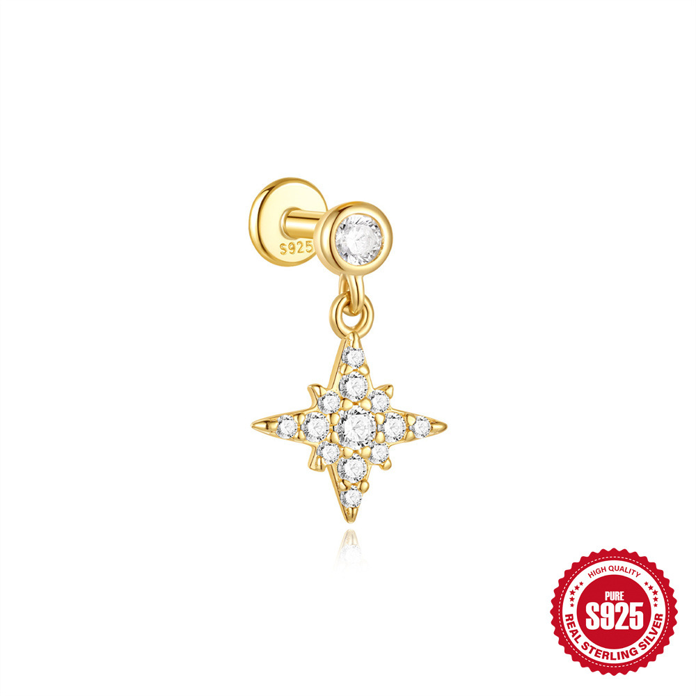 Tendencia de moda S925 plata de ley todos los días con flecos cuadrados, ocho estrellas con incrustaciones de diamantes, pendientes de todo fósforo