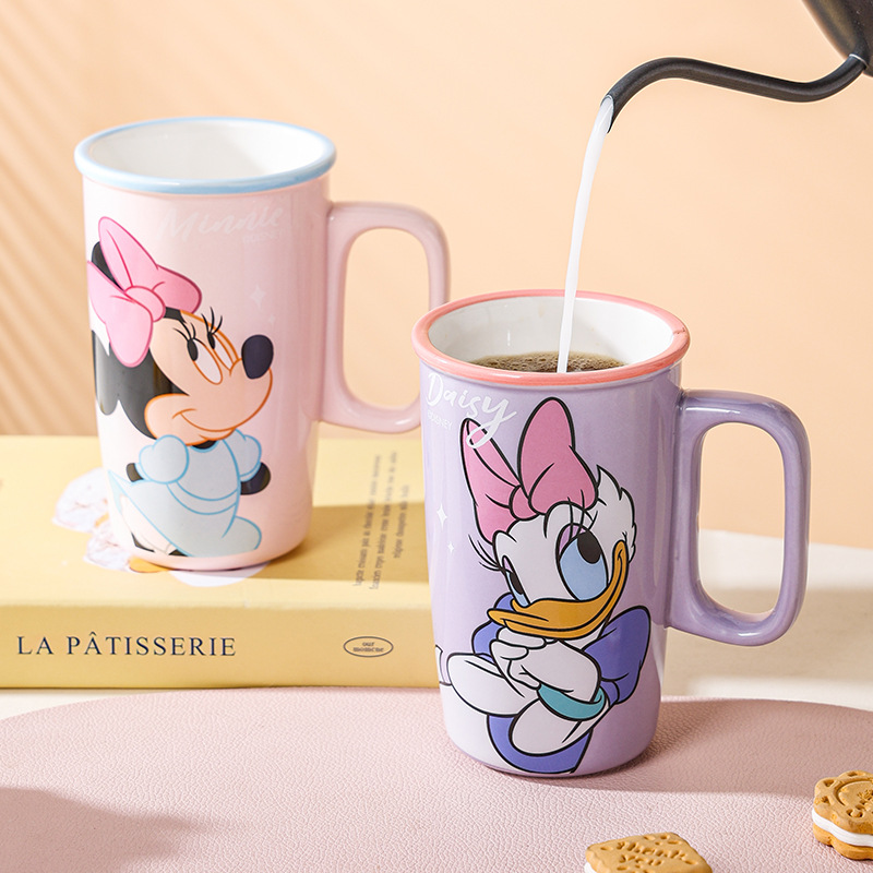 Taza recta de dibujos animados de marca conjunta de Disney, taza para leche para el desayuno en casa, oficina, estudiantes, caja de regalo