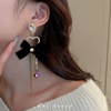 Black silver needle with bow, earrings from pearl, french style, light luxury style, high-quality style, wholesale