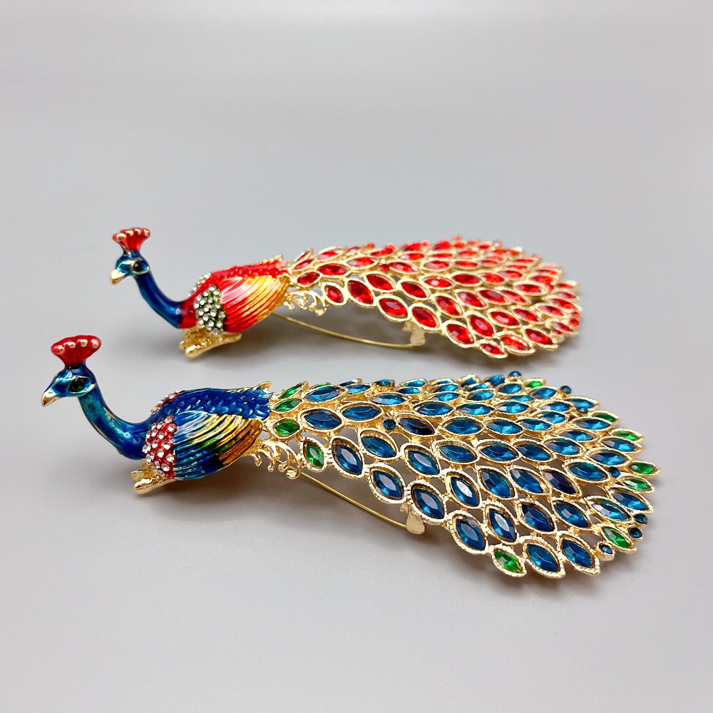 Foreign Trade Cross-Border Large Hole Bird Brooch Enamel Rhinestone Luxury Peacock Big Bird Corsage Clothing Accessories Festive Gift