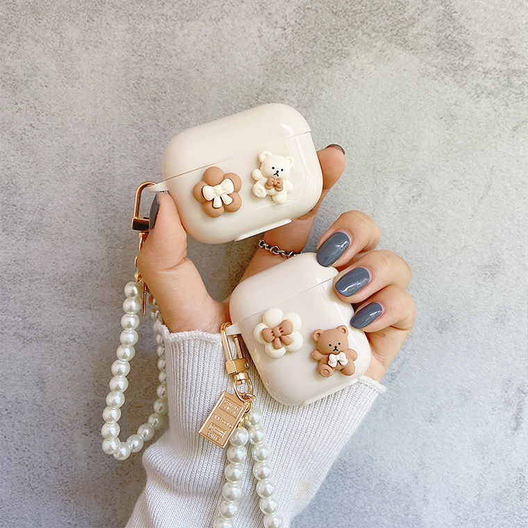 Arco de dibujos animados flores osos para AirPods4 protector casco de auriculares de Apple pro2 cubierta de auriculares de casco suave image 3