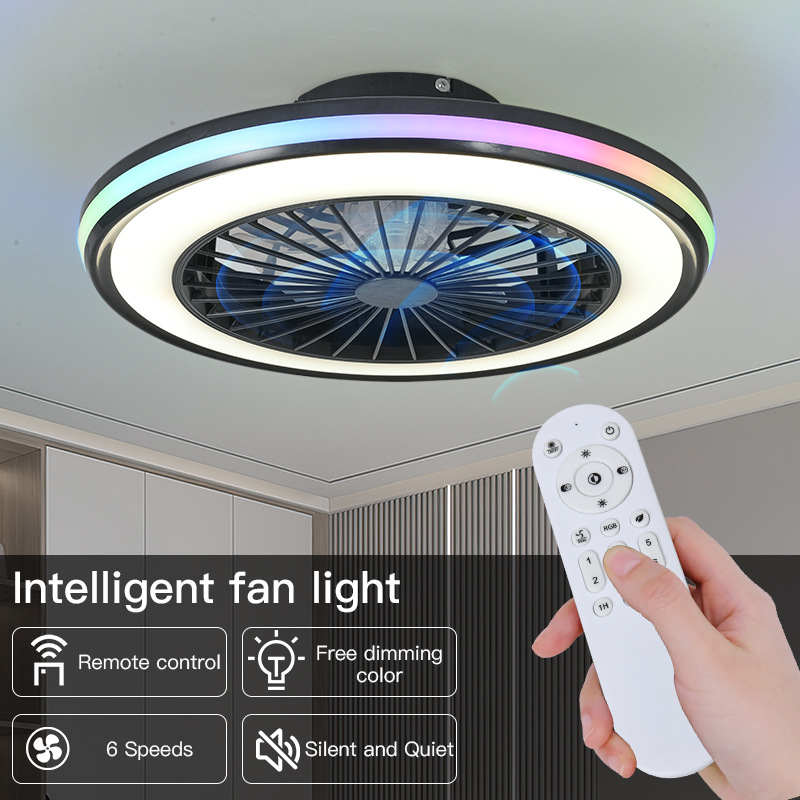 Cross-Border Amazon Smart Bedroom Ceiling Fan Light Led Ceiling Fan Light Smart App Control Color Light Rgb Fan