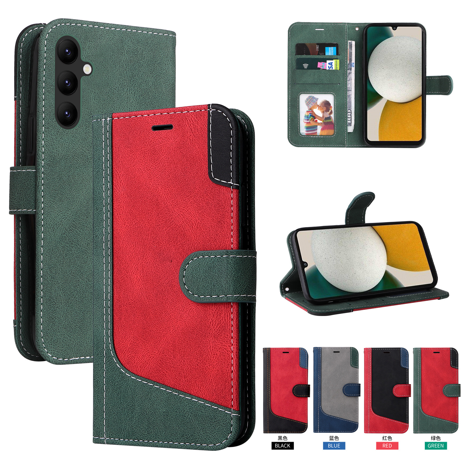 Suitable for Huawei Honor 200 Pro Three-Color Stitching Contrasting Color Mobile Phone Leather Case Honor X6B I Flip Card