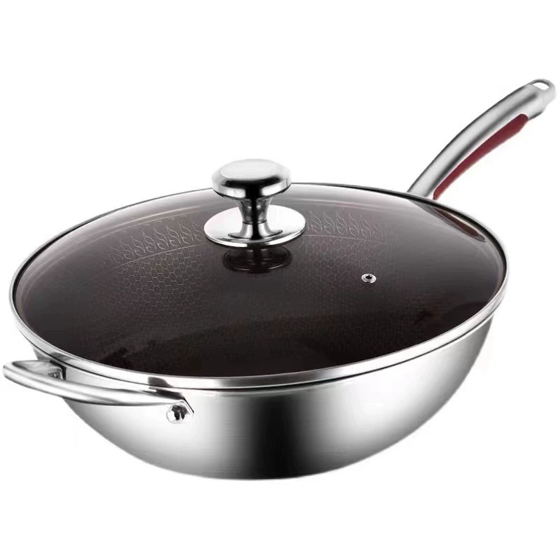 Juneng smokeless wok non-stick pot household induction cooker gas stove three-layer steel stainless steel honeycomb