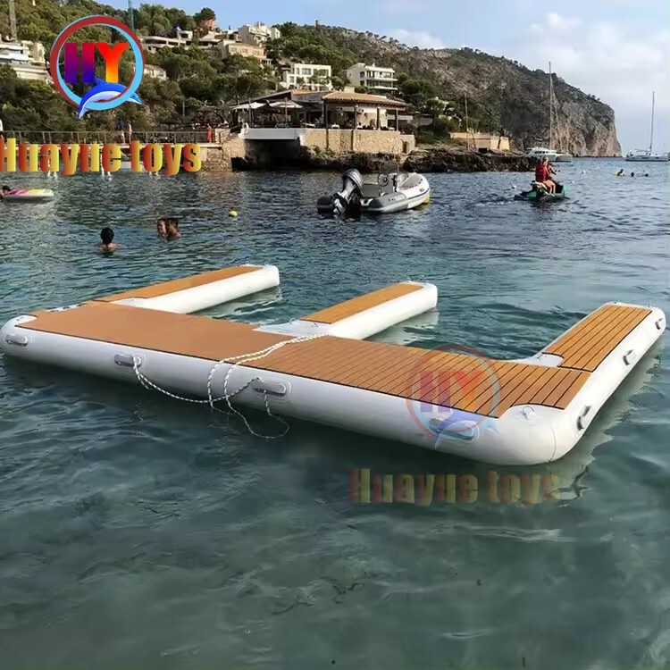 Inflatable Jet Ski Dock Y-Docked Floating Platform Sea Pool with Awning Anti-Slip Mat Entertainment Equipment