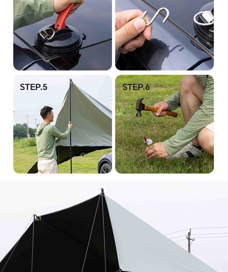Outdoor car side awning, car roof tent, side tent, portable travel car camping equipment, sun protection car side tent