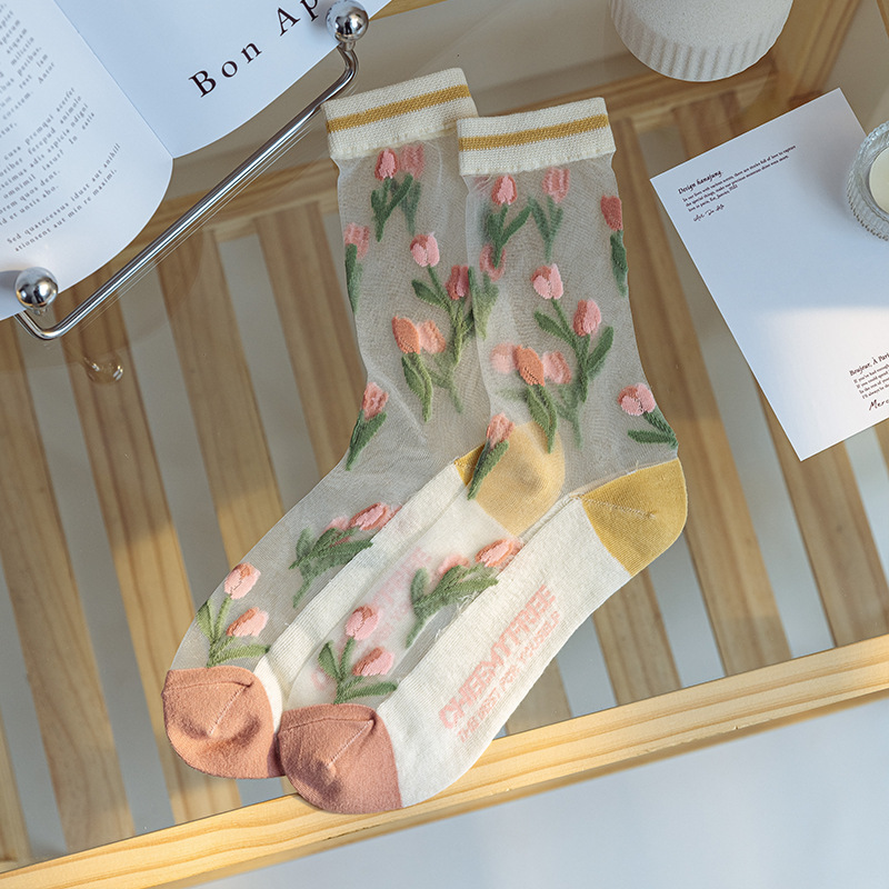 Algodón inferior transpirable vidrio seda medias Calcetines encaje Mujer personalidad japonesa ins marea caseína