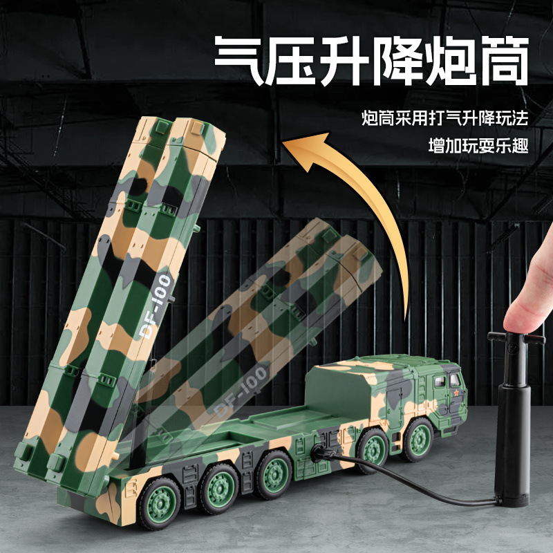 Modelo de vehículo misilero Dongfeng 100 a escala 1:50 con balas lanzables, souvenir conmemorativo militar realista de aleación.