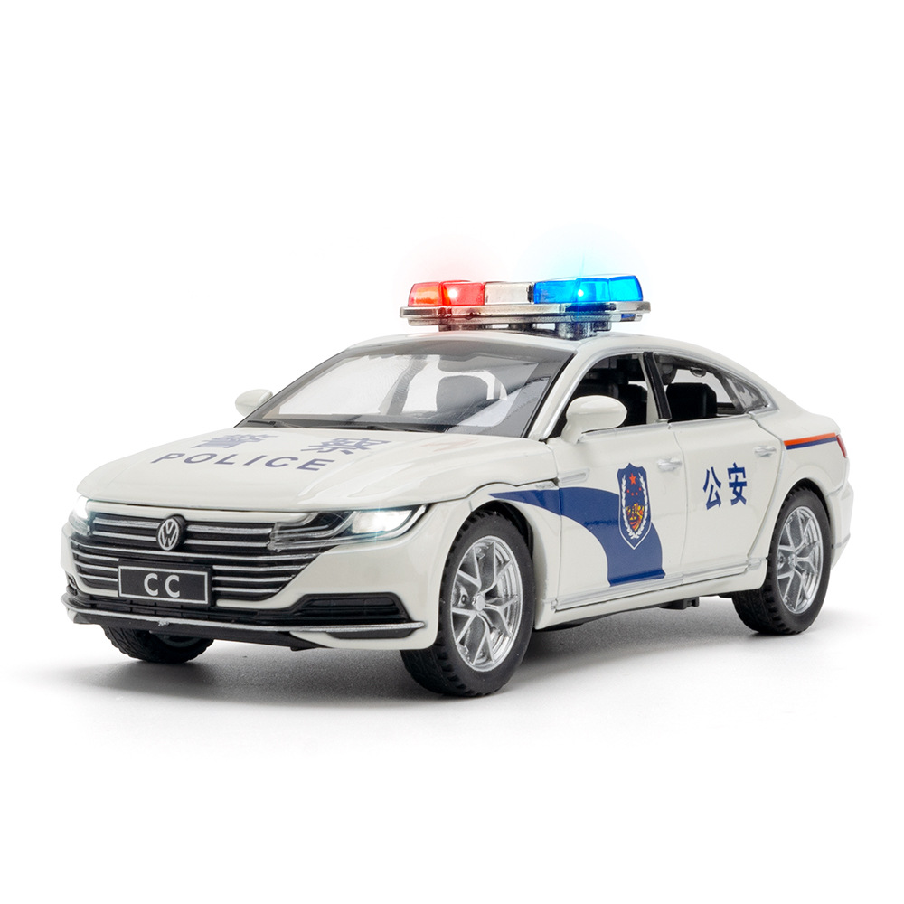 （盒裝）仿真1比32 CC合金警車模型擺件兒童玩具帶聲光批發代發