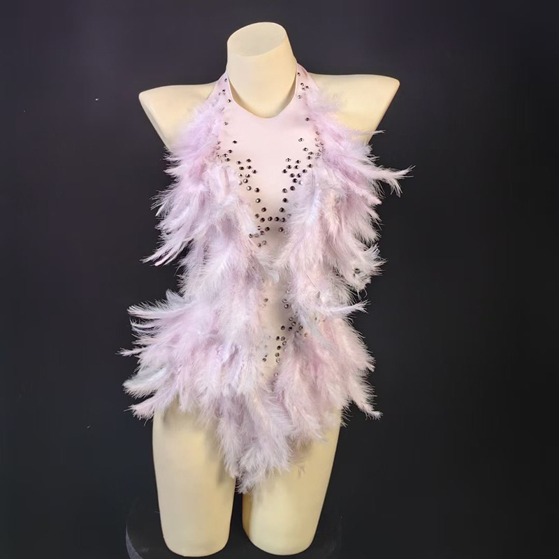 European and American fashion feather tassel sleeveless jumpsuit Latin dance cha stage dance clothes sexy slim ultra short
