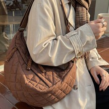 包包女秋冬新款棉被包菱格ins日常大容量百搭轻便单肩斜跨饺子包
