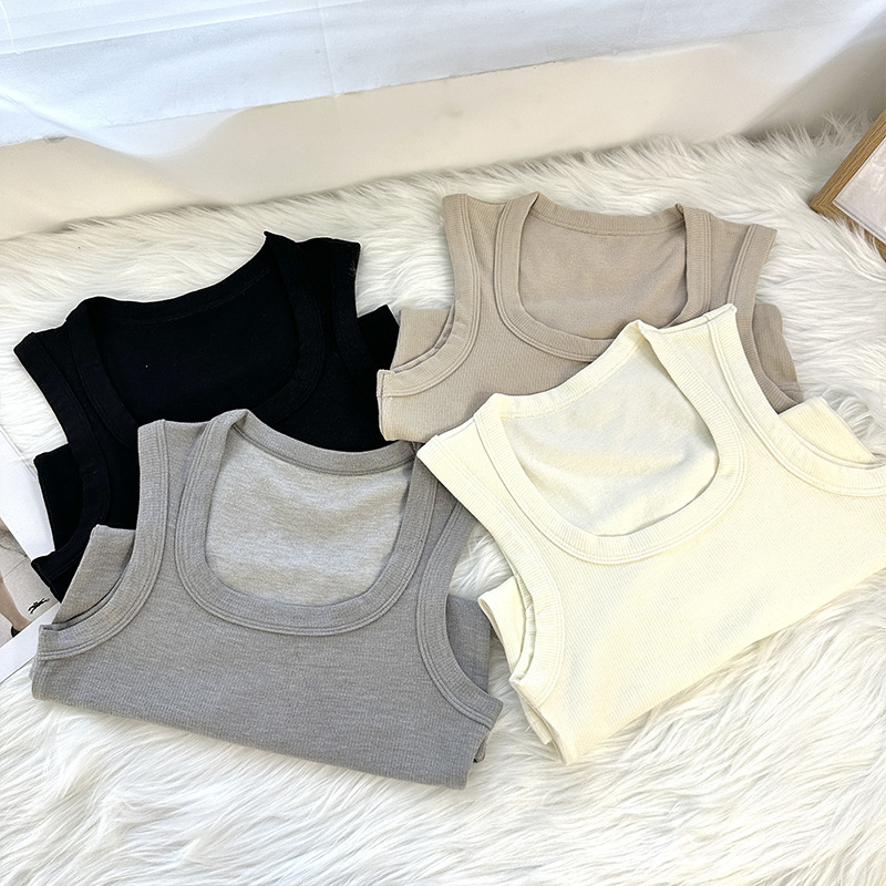 Cotton soft comfortable vest fixed cup one-piece base slim casual Joker cotton square collar underwear women wholesale