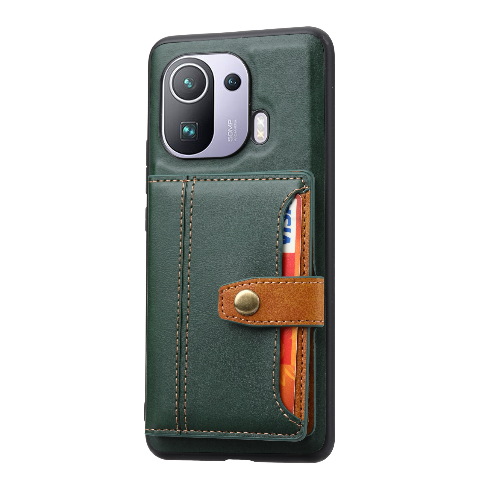 Funda para teléfono móvil Xiaomi 11pro con ranura para tarjetas externa, funda de cuero tipo billetera, funda de cuero 11pro = funda moderna con bloques de color
