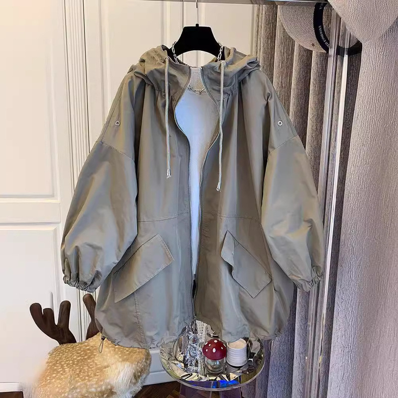Plus size women's Korean-style loose jacket casual hooded vintage Cape windbreaker chubby girl coat women's age-reducing ins fashion