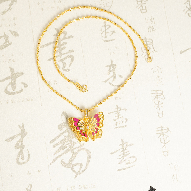 Collar de oro de arena vietnamita, collar de mariposa, anillo de mariposa, conjunto de anillos de mariposa, estilo nacional, joyería de lujo ligera al por mayor.