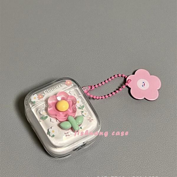Three -dimensional cute flowers transparent suitable for AirPods second -generation protective set Apple headset protective case AirPods