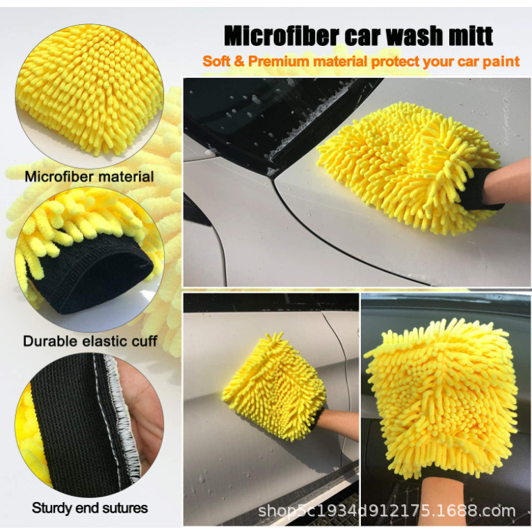 105g Large Size with Lining Encryption Thickened Chenille Fiber Car Wash Care Cleaning Sponge Car Wash Gloves