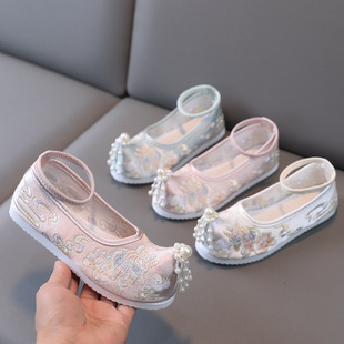 Unicorn Embroidered Ancient Clothing Hanfu Shoes Girls Embroidered Shoes Old Beijing Cloth Shoes Spring Children Chinese Style Dance Shoes