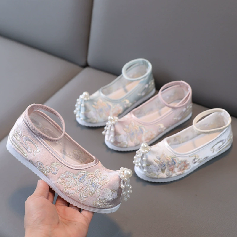 Древняя одежда с вышивкой единорога, обувь ханьфу, обувь с вышивкой для девочек, старинная Пекинская Тканевая обувь, Весенняя детская танцевальная обувь в китайском стиле