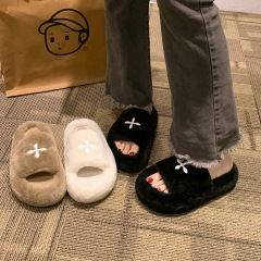 毛毛鞋女2023秋冬季新款厚底毛絨拖鞋外穿十字花棉鞋懶人休閒鞋子