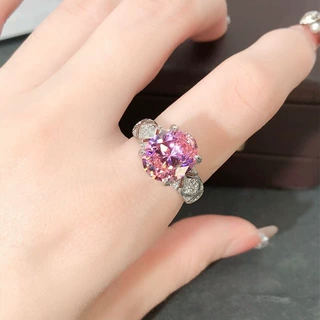 轻奢风气质碎花切鸽子蛋粉钻媲美冰花切戒指女高级感百搭跨境专供