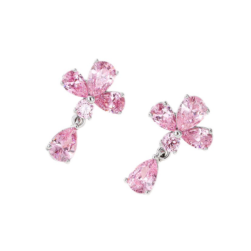 Xuping nuevos pendientes de zircón de color flor geométrica en forma de corazón pendientes de zircón ligero de lujo alta sensación de pendientes para mujeres