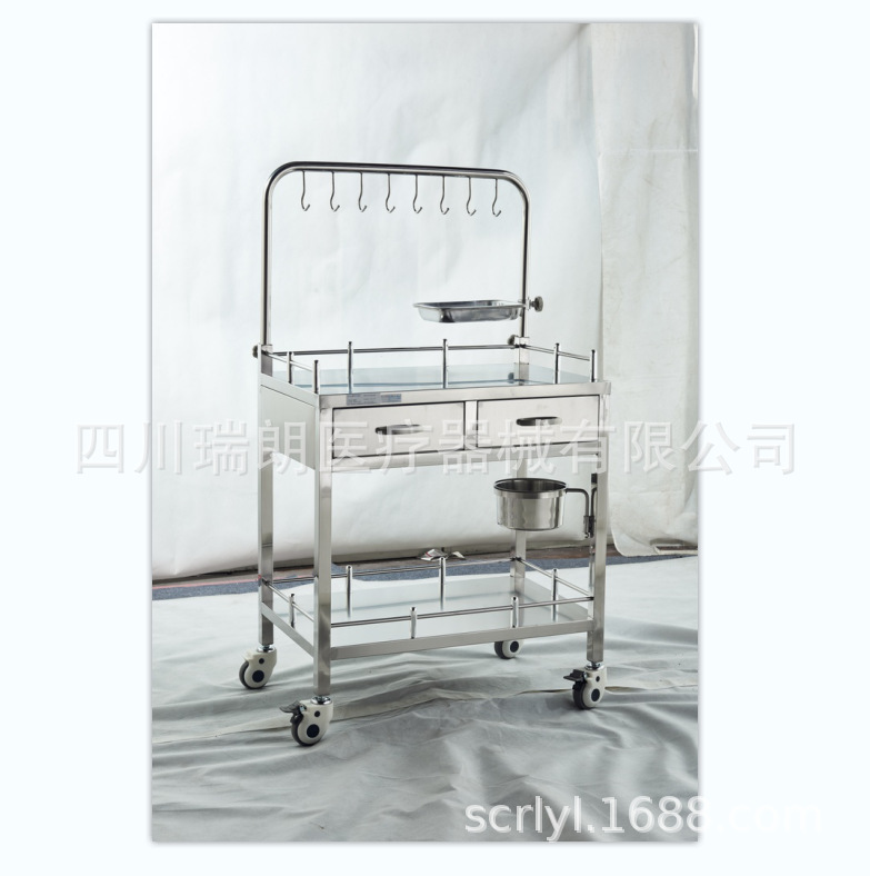 不锈钢医用推车治疗车双层输液挂钩美容仪器车手术器械台搬运车