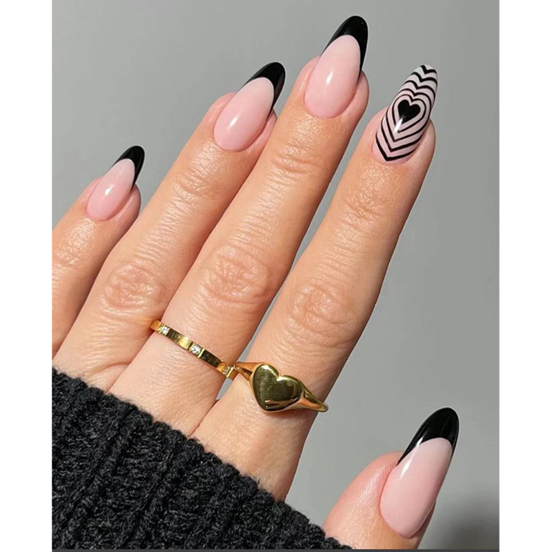Psychedelic Black Love Water Drop Armor Black Edge French Style Armor European and American Hot-selling Wear Nail Art Internet Celebrous Same Style Almond Armor