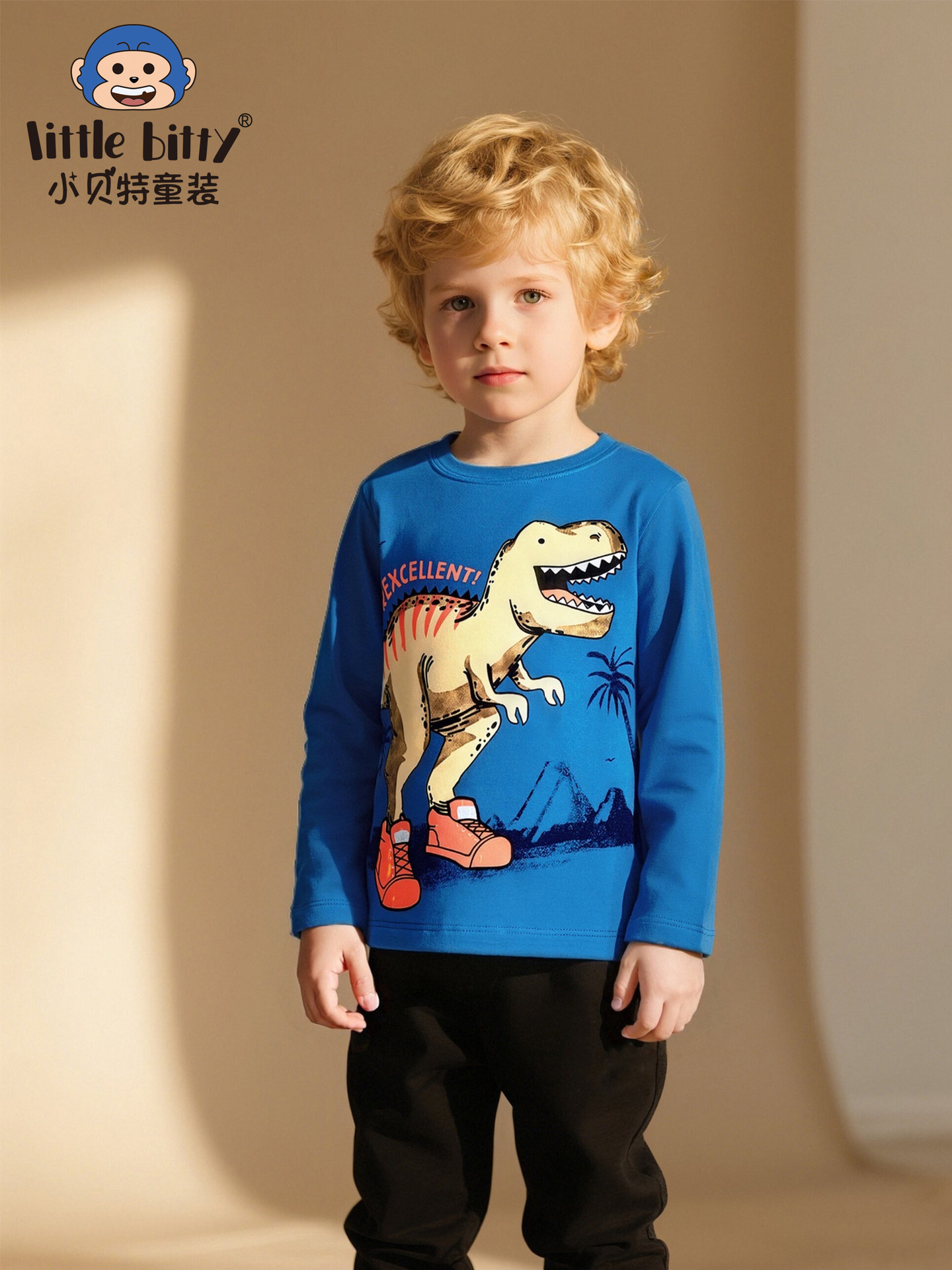25 Years European and American Autumn and Winter Boys' Long-Sleeved T-Shirts Cartoon Dinosaur Round Neck Kidsren's Tops Fashionable Knitted Pullovers