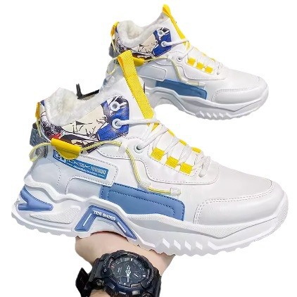 Scarpe invernali alte da uomo in velluto caldo, due sport per ragazzi, adolescenti, con pelliccia integrata, in cotone, per la protezione dal freddo_voghion.com