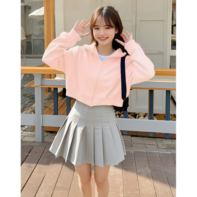 Short autumn sweatshirt, warm jacket with zipper