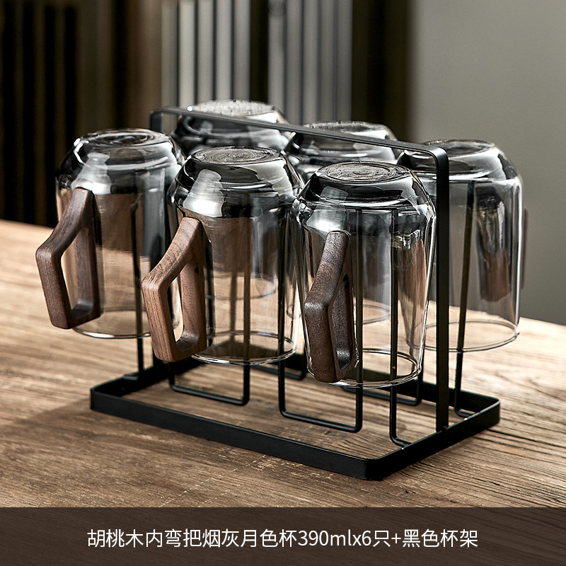 [월넛 내부 곡선 손잡이] 애쉬 문라이트 컵 390ML/6개 + 컵홀더