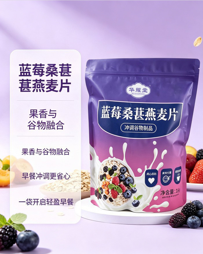 Blueberry Mulberry Oatmeal 1000g No Added Sugar Instant Breakfast Cereal with Vegetables and Grains in use