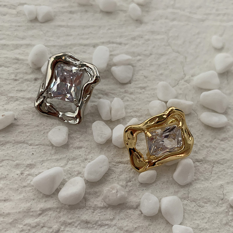 Zircon Inlay Material 1 Pair Retro Geometric Plating Inlay Brass Zircon Gold Plated Ear Studs